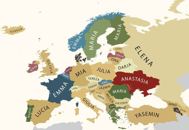 распространенность женских имен в Европе